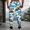 Men Plus Size Colorful Floral Printed Drawstring Cuffed Ankle Jogger Pants With Side Pockets
