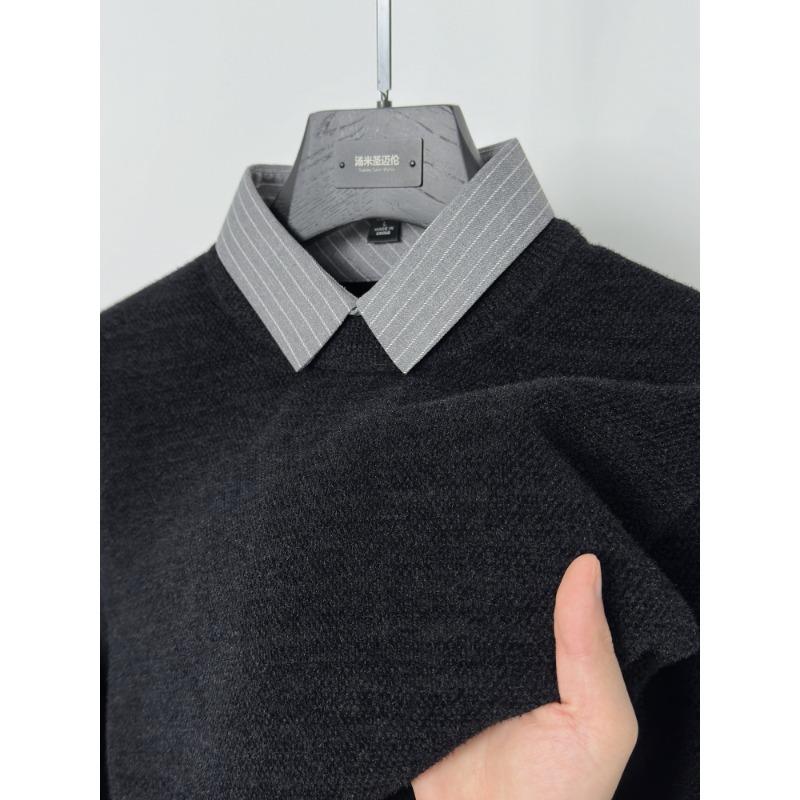 

One-piece fleece, fleece, thickened men s sweater, new men s shirt collar, fake two winter warm knitted bottoming shirt 4xl (weight 90-100kg )