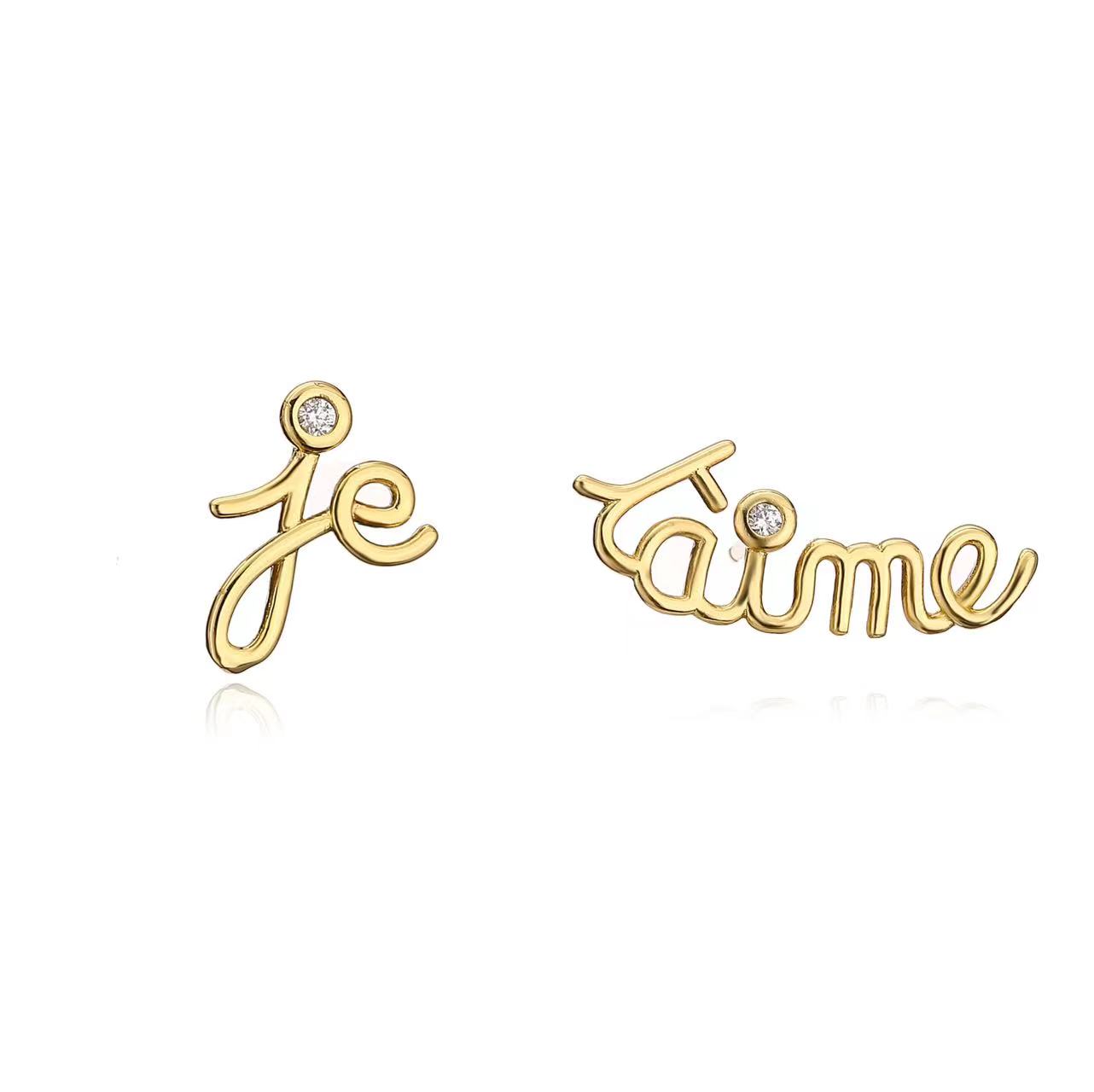 

HECHENG,Letter ToiMoi Stud Earrings for Women Alphabet Gold Initial Earring Ring Zircon Set Cooper 18K Plated