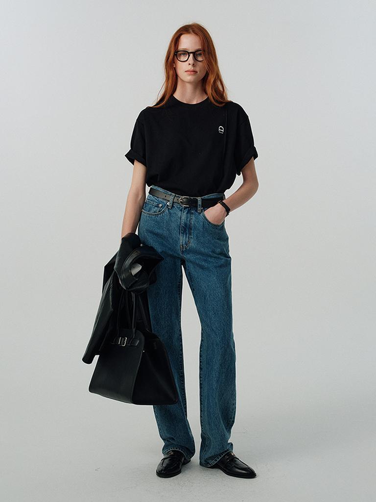 Deonseuteu Unisex Logo Crease T-Shirt_Udts6A111_Black