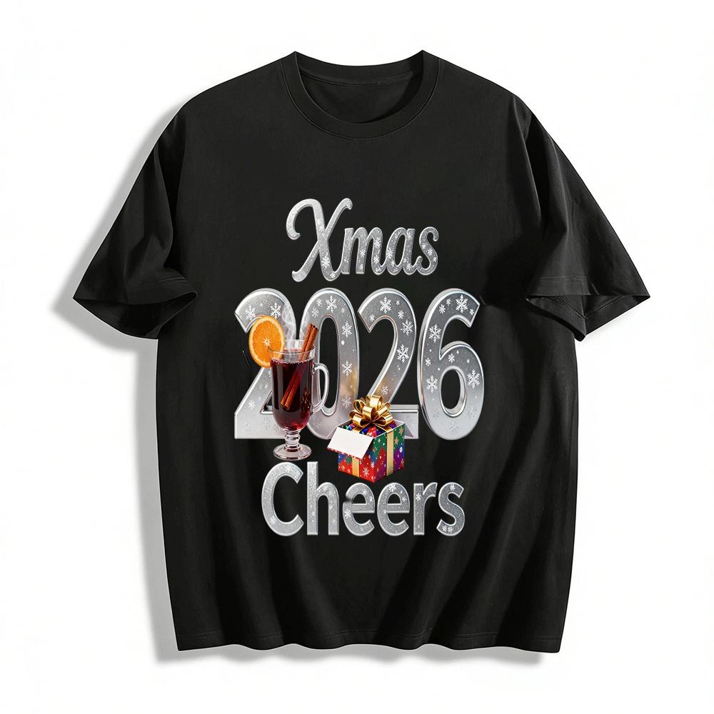 

2026 Xmas Cheers Printed Casual Long Sleeve Top Pure cotton T-shirt XXS