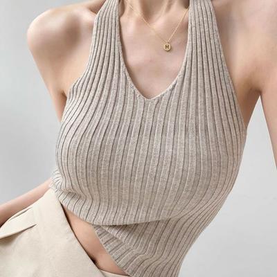 One-piece Camisole Tank Top Outerwear Women's Elegant Sleeveless Summer Inner and Outer Wear Backless Hot Girl Knitted Top