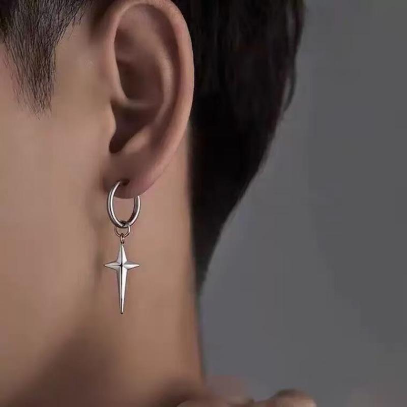 1 PAIRE boucles d'oreilles anneau tétragonal vent froid design de niche mode polyvalent boucles d'oreilles croix haute qualité quotidienne hip hop