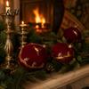 Soft Touch Decorative Balls 9Pcs Flocked Christmas Ball Ornaments, Burgundy Velvet with Gold Festive Garland Accents Embroidery, Hanging Tree