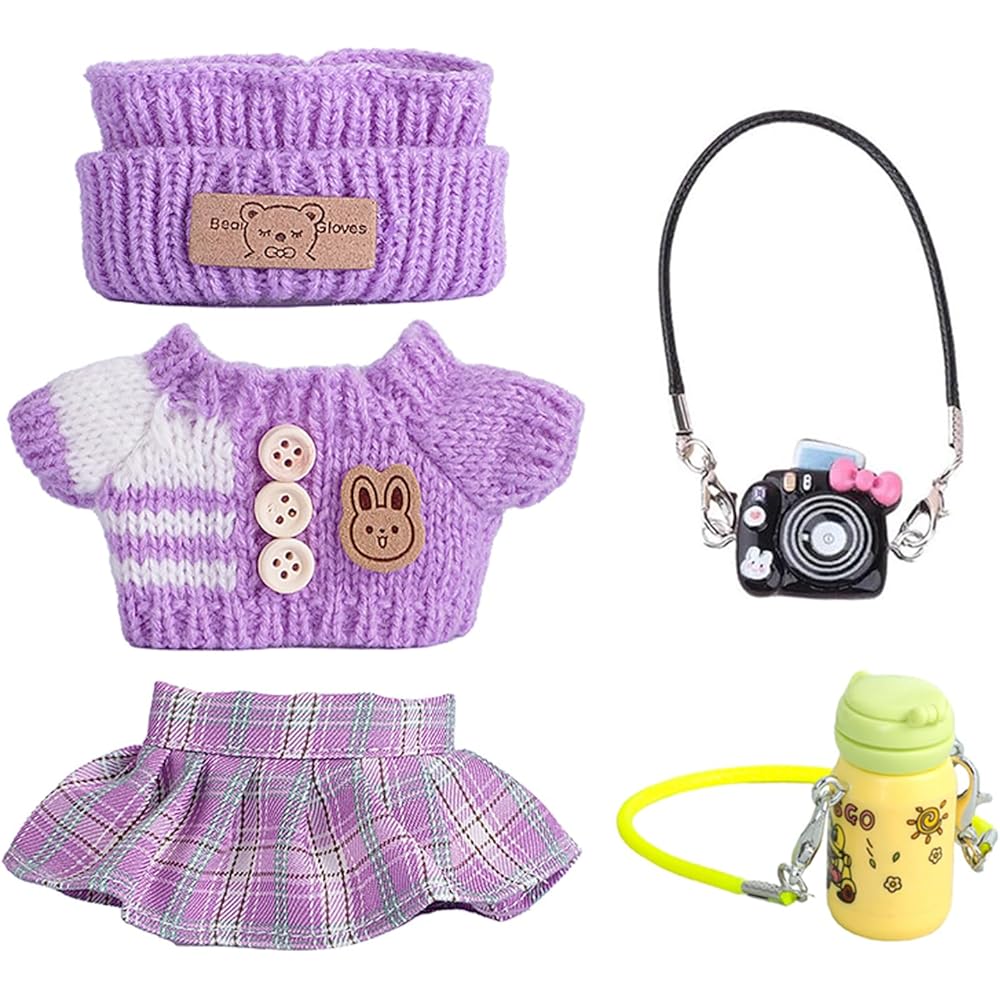 

FTADI Fashion Knit Sweater Set for 15-17cm Dolls with Camera and Water Bottle Accessories Purple