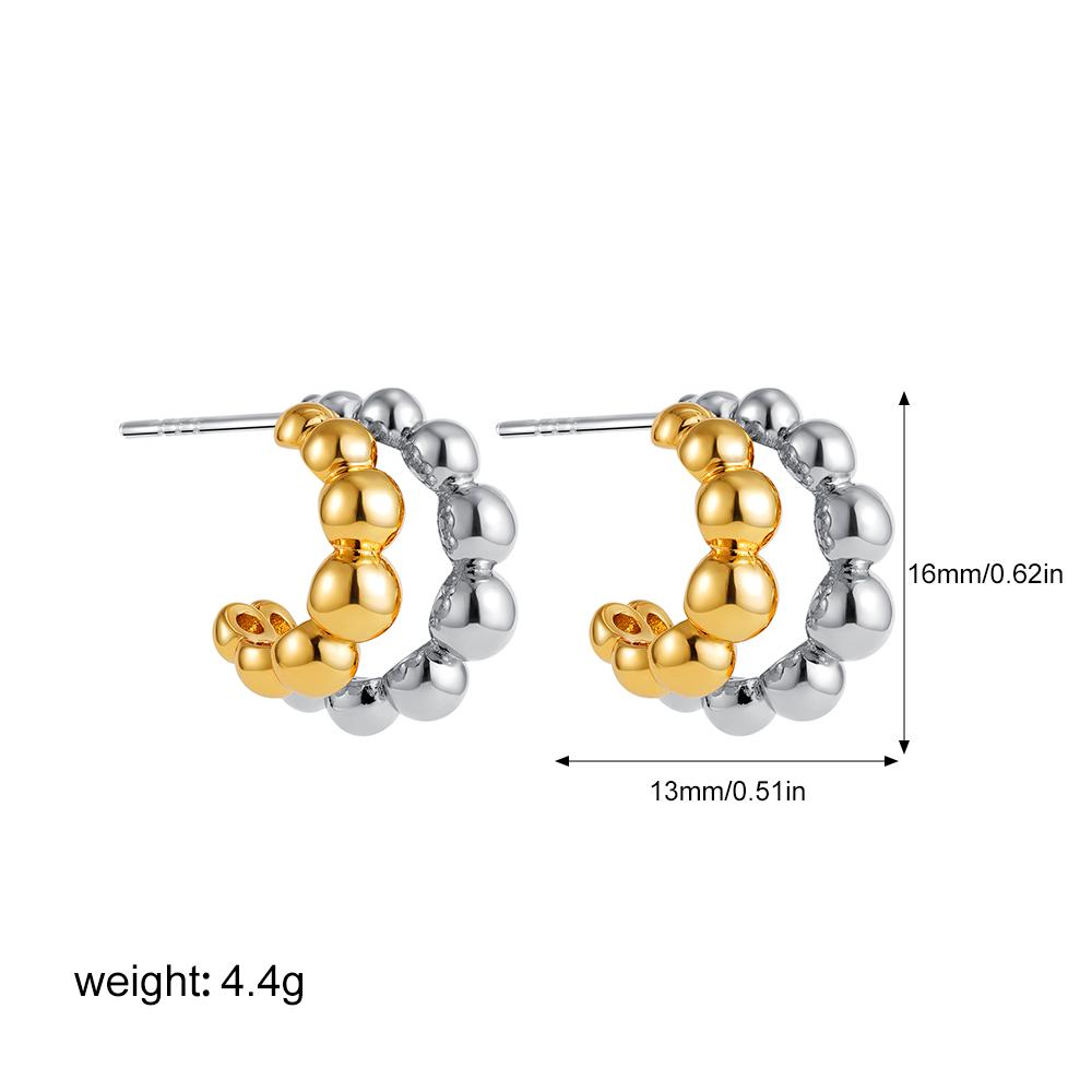 Personalized Double Layer Small Beads Ball C Shape Hoop Earrings for Women Gold Silver Color Stainless Steel Chic Jewelry Trendy