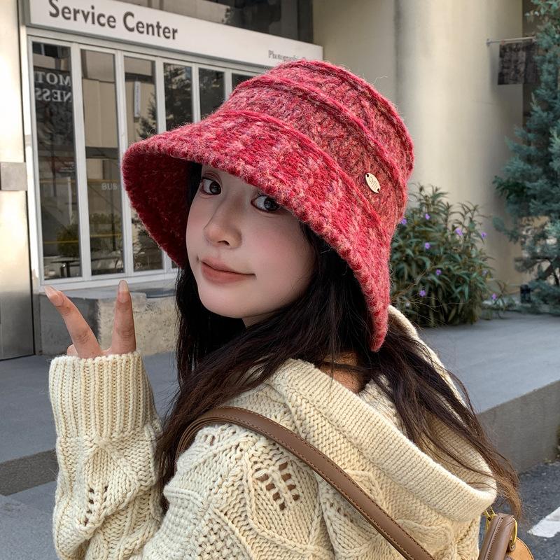 Autumn And Winter Retro Knitted Bucket Hat Mixed Color Texture Warm Basin Hat Fashion Casual Show Face Small Versatile