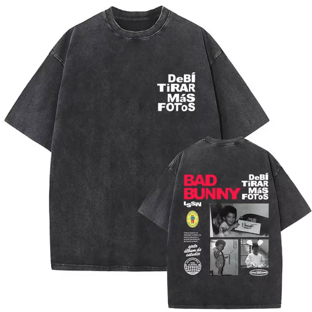 s Vintage Washed Bad Bunny Album T Shirt Mens Gothic Hip Hop Short Sleeve Tshirts Pop Fashion Casual Tshirt Streetwear