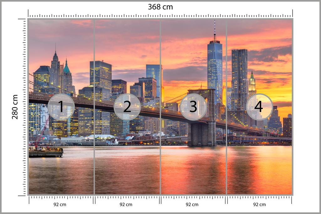 Photomural Lower Manhattan Skyline And Brooklyn Bridge Smooth Vinyl 368x280