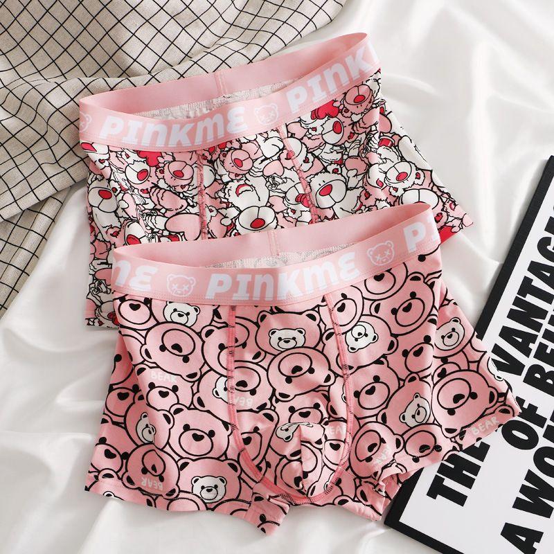 Men's Loose Underwear Boxer Briefs Plus Size Sexy Ultra-thin Breathable Underpants Pink Cartoon Bear Seamless Panties Short