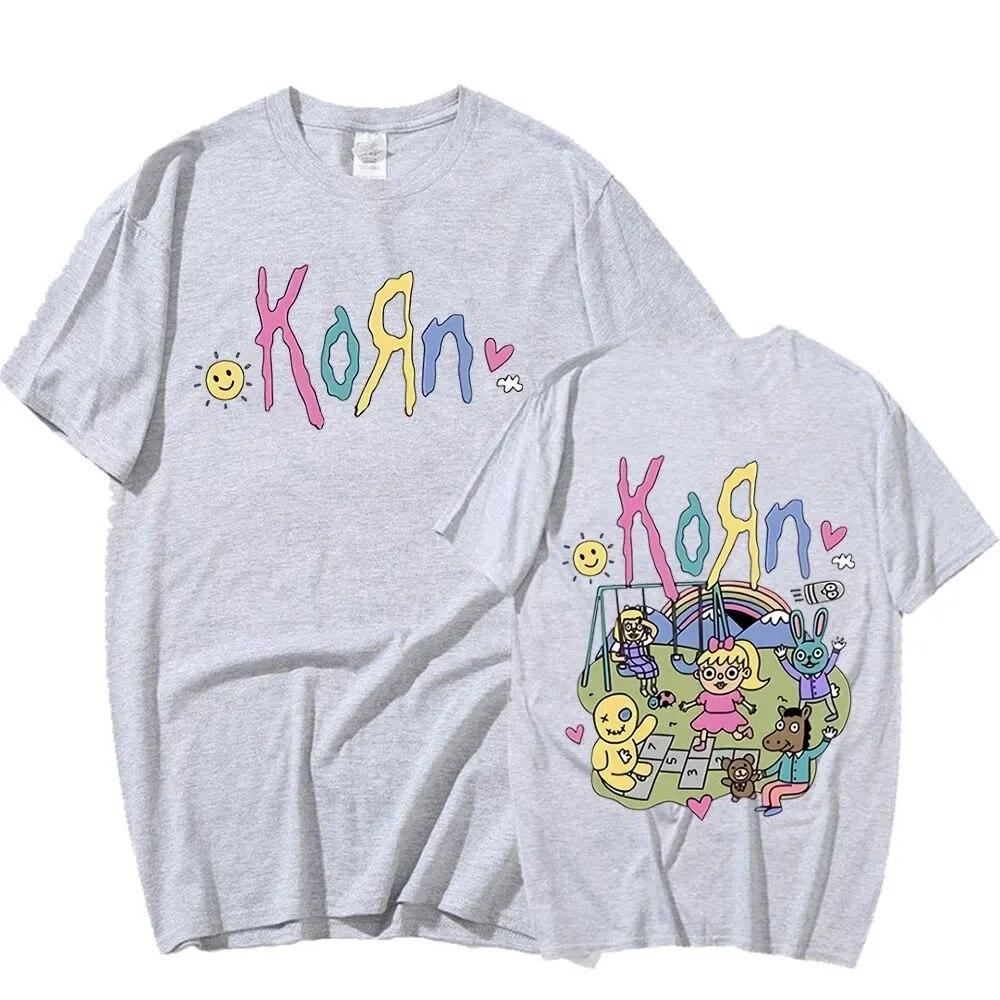 Summer Short Sleeve Tshirts Korn Cartoon Rock Band Music Album Print T Shirt Unisex's Cotton T-shirt Oversized Unisex Streetwear