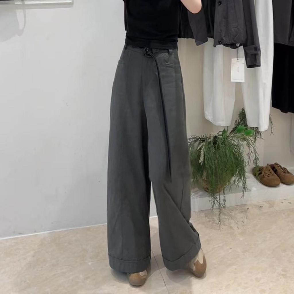 Women's Popular Gray Wide-Leg Pants - New Spring Style, Fashionable, Versatile, Loose, Slimming, Casual Straight-Leg Design