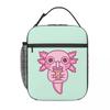 Niedliche isolierte Lunchtasche mit Axolotl-Milchtee-Print für Frauen und Kinder, tragbare Lebensmittelbox, Thermotasche