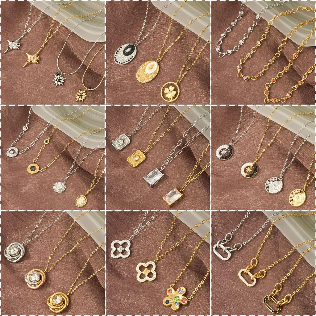 European Retro Zircon Stainless Steel Necklace: High-End Cross-Border Clavicle Chain