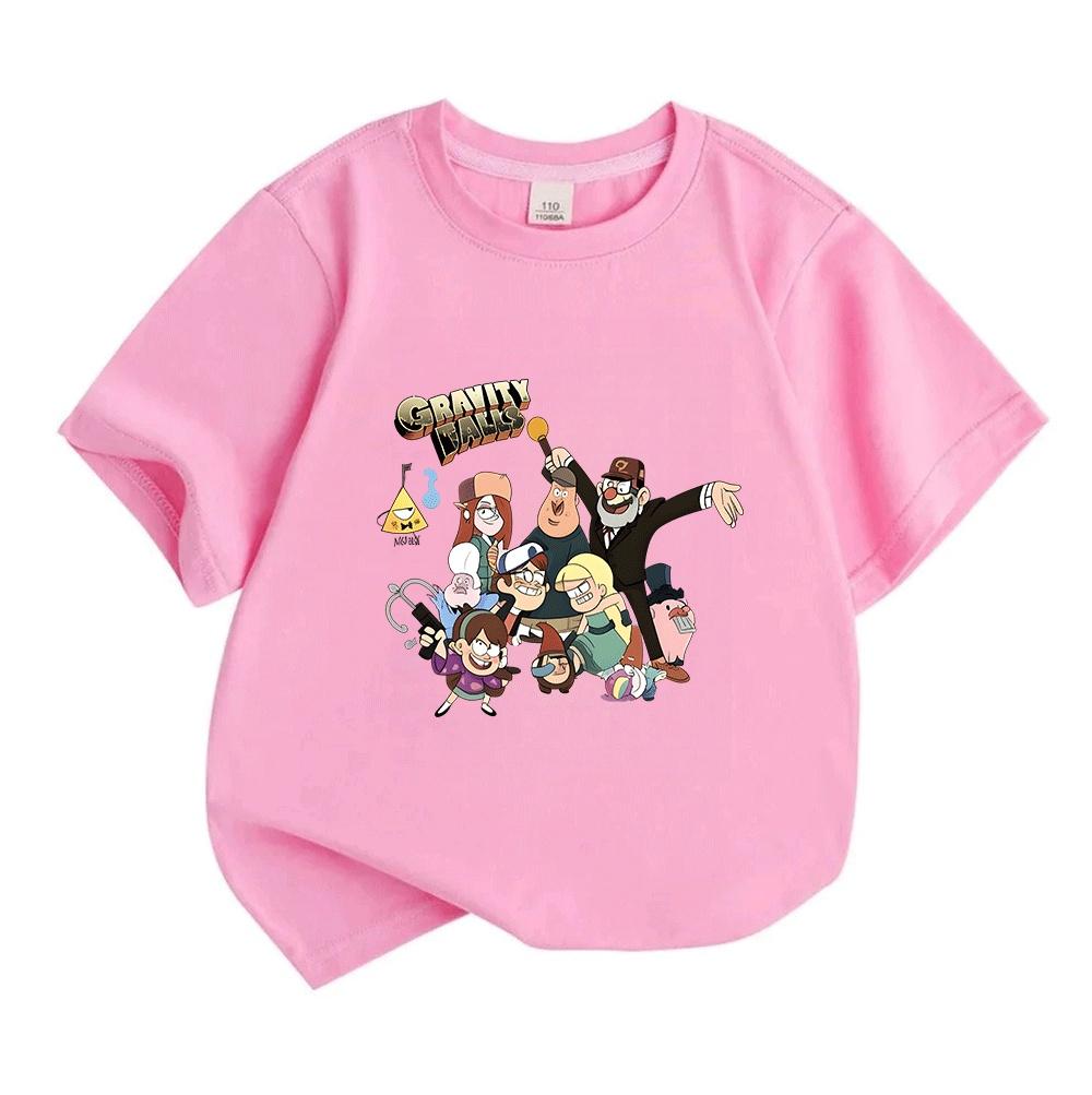 Kids Boys Girls Crew Neck Short Sleeve 100% Cotton T-Shirt, Funny Gravity Animation Character Print Casual Comfortable Tee for Daily Outdoor Playwear
