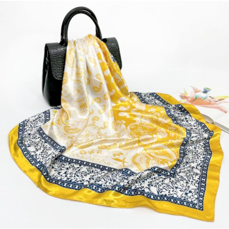 Women’s Large Satin-Print Cashew Flower Fashion Scarf 90x90cm