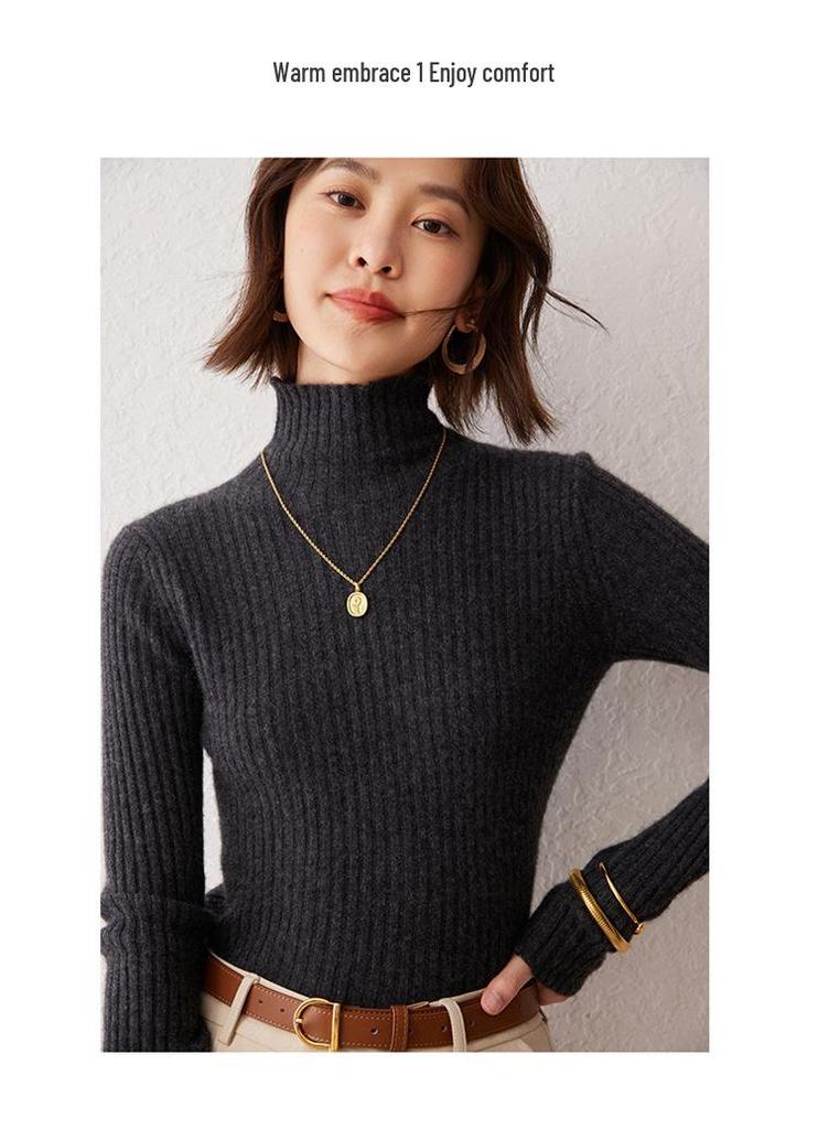 Women's Pure Cashmere High Neck Ribbed Pullover Sweater