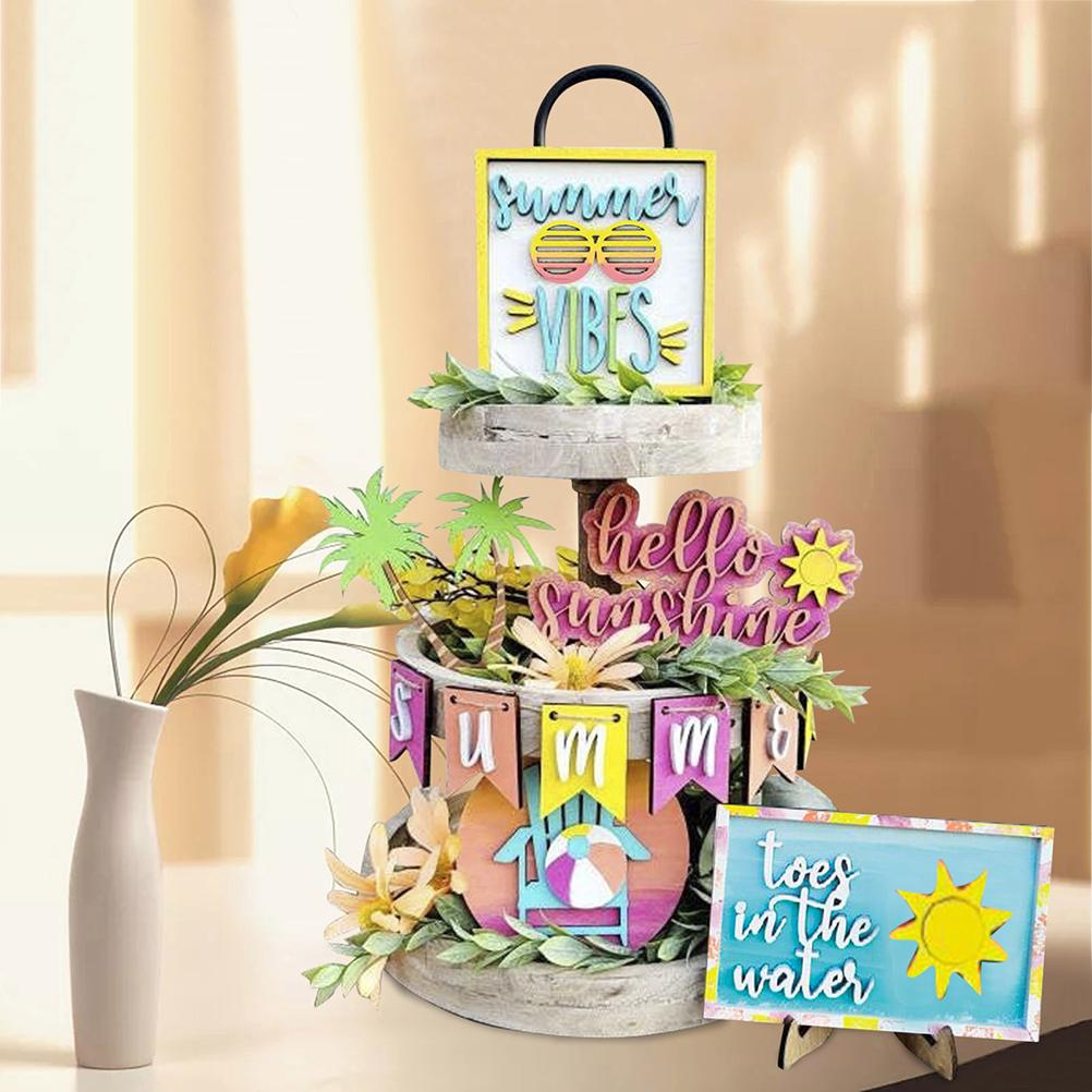 Drewniany Stojak na Patera Piętrowa Drewniana Patera Piętrowa Dekoracyjny Uchwyt Lato Plaża Rustykalny Dekoracyjny Drewniany Stojak Piętrowy Kuchnia
