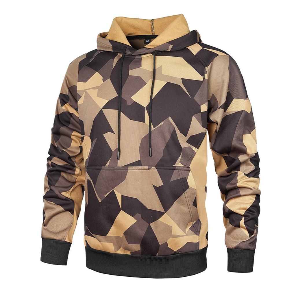 Men's Fashion Camouflage Sweatshirt Men's Drawstring Ribbed Closure Raglan-sleeves Hoodie