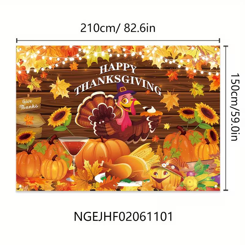 2D Brown Wood Plank Turkey Pumpkin Happy Thanksgiving Backdrop Autumn Harvest Wall Tapestry 47.2x31.5inch/120*80cm
