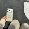 Apple 17 Pro Light Yellow Stripe Magnetic Stand Phone Case for 16 Pro Max with Rhinestone Star Mirror.