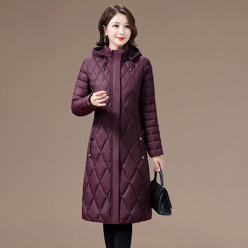 

Light Down Quilted Coat Women New Quilted Coat Women Medium Length Over The Knee Mother Quilted Jacket Middle-aged Coat Women M фиолетовый