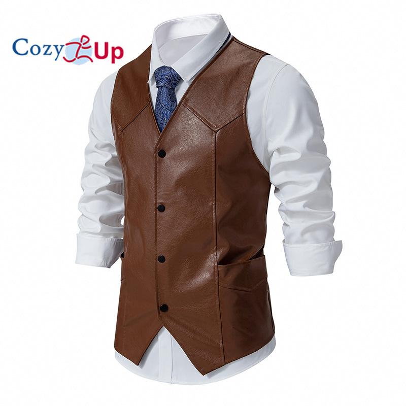 Vestă de motocicletă cu un singur piept pentru bărbați Cozy Up, vintage, cu decolteu în V