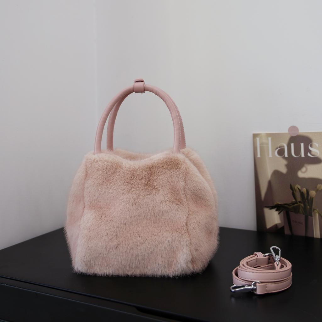 Soft Plush Women's Handle Shoulder Bags Simple Classic Faux Fur Female Purse Crossbody Bag Fall Winter Luxury Furry Handbags