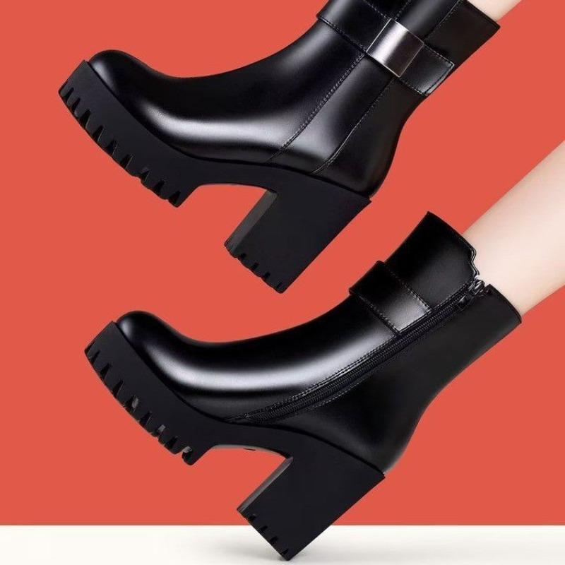 High-heeled Boot Women's New Autumn-winter Plush Heel Shoes, Versatile Shoes