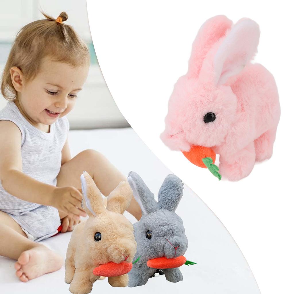 Realistic Bunny Toy Plush Interactive Easter Electronic Hopping Bunny Toy with Sound Wiggle Ears for Birthday Gift Pink