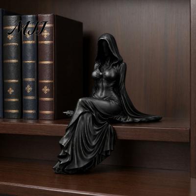 Resin Goddess Statue for Desk 3D Printed Reaper Figurine Ornaments, Dark Style Sculpture, Niche Home Decor Gothic Faceless Desktop Bookshelf