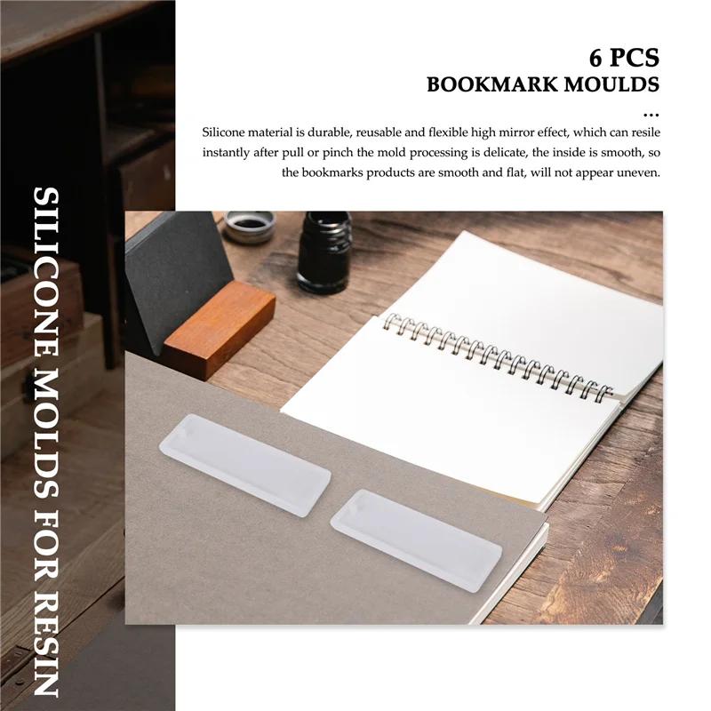 The New 6 Pcs/Set Rectangle Silicone Bookmark Mold DIY Bookmark Mould Making Epoxy Resin Jewelry Craft Transparent Mold