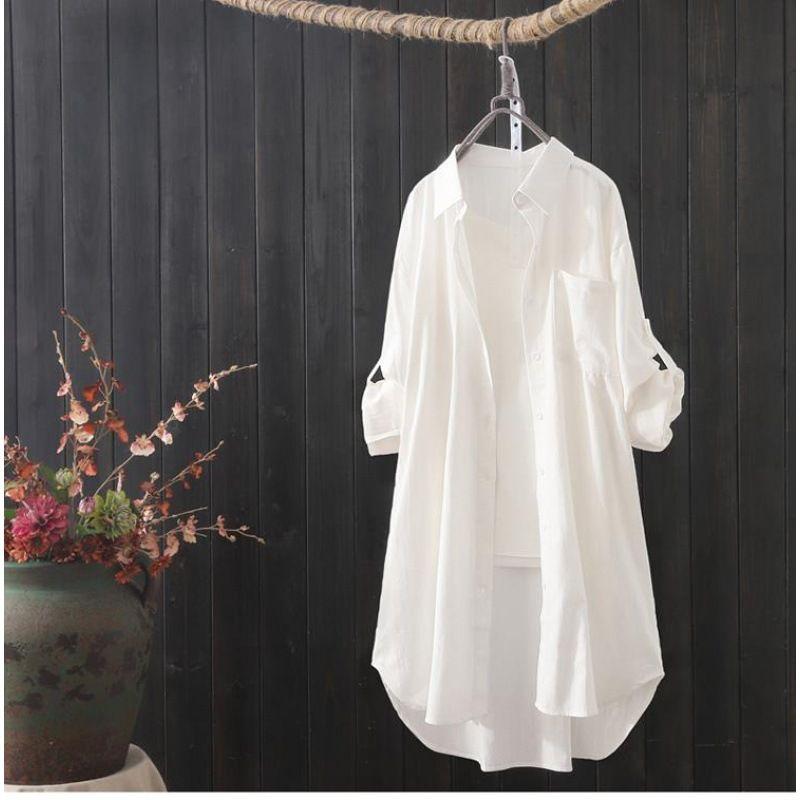 

Women s Plus Size Shirt Spring Skin-Friendly Breathable Loose Long Sleeve Long Shirt 3XL белый