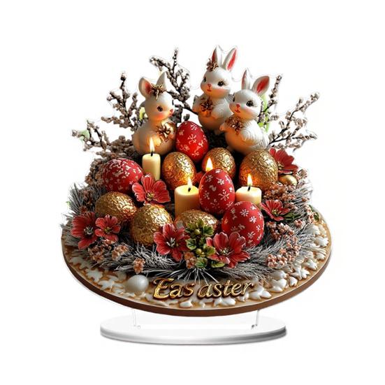 Ostern Tischschild 2D Flach Acryl Hase Ei Etagenständer Ornamente Frühling Indoor Tischaufsatz für Schreibtisch Regal Heimdeko