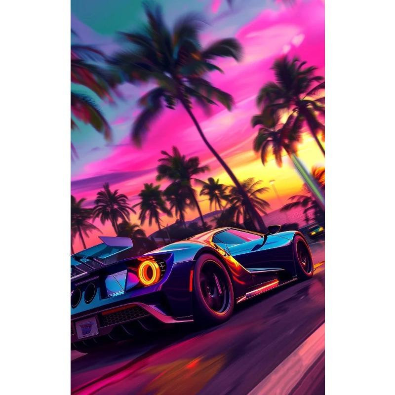 Classic Cool Supersport Car Sunset Colorful Posters and Prints Canvas Printing Wall Art Picture for Living Room Home Decora Gift