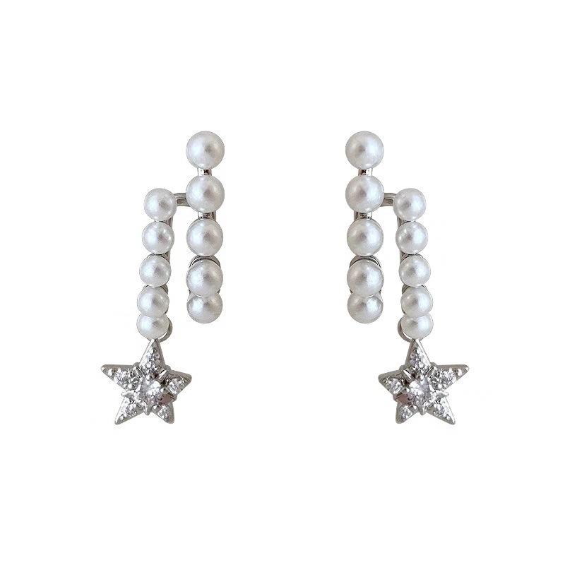111 silver needle five-pointed star pearl stud earrings, the story of roses Liu Yifei same earrings elegant temperament earrings