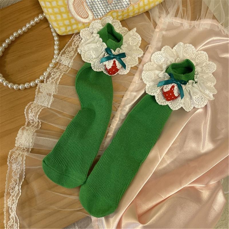 Lovely Embroidered Lace Socks for Girls Comfortable In Tube Socks Fashionable Socks for School Activities and Daily