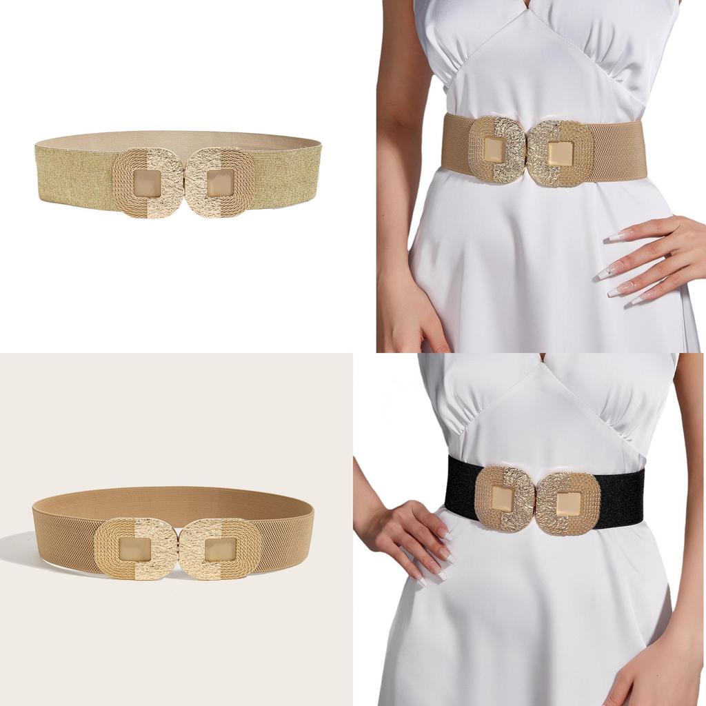 Slim Fit Metal Buckle Wide Belt For Women With Double Ring Design For Casual Dress And Coat Styling