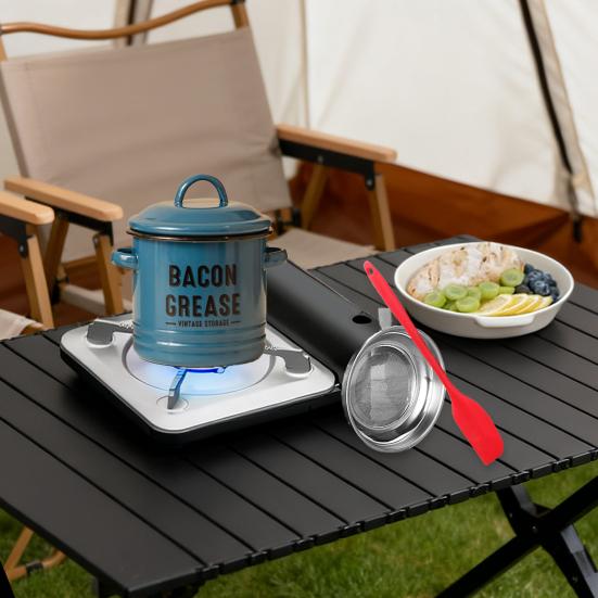 Bacon Grease Container with Strainer Scraper 46oz Ceramic Grease Saver 46oz Retro Lard Pot Cooking Up Fat Catcher