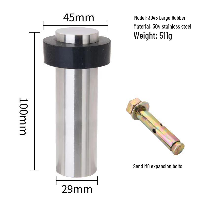 Stainless Steel No-Drill Rubber Door Stopper with Thickened Large Engineering Spring