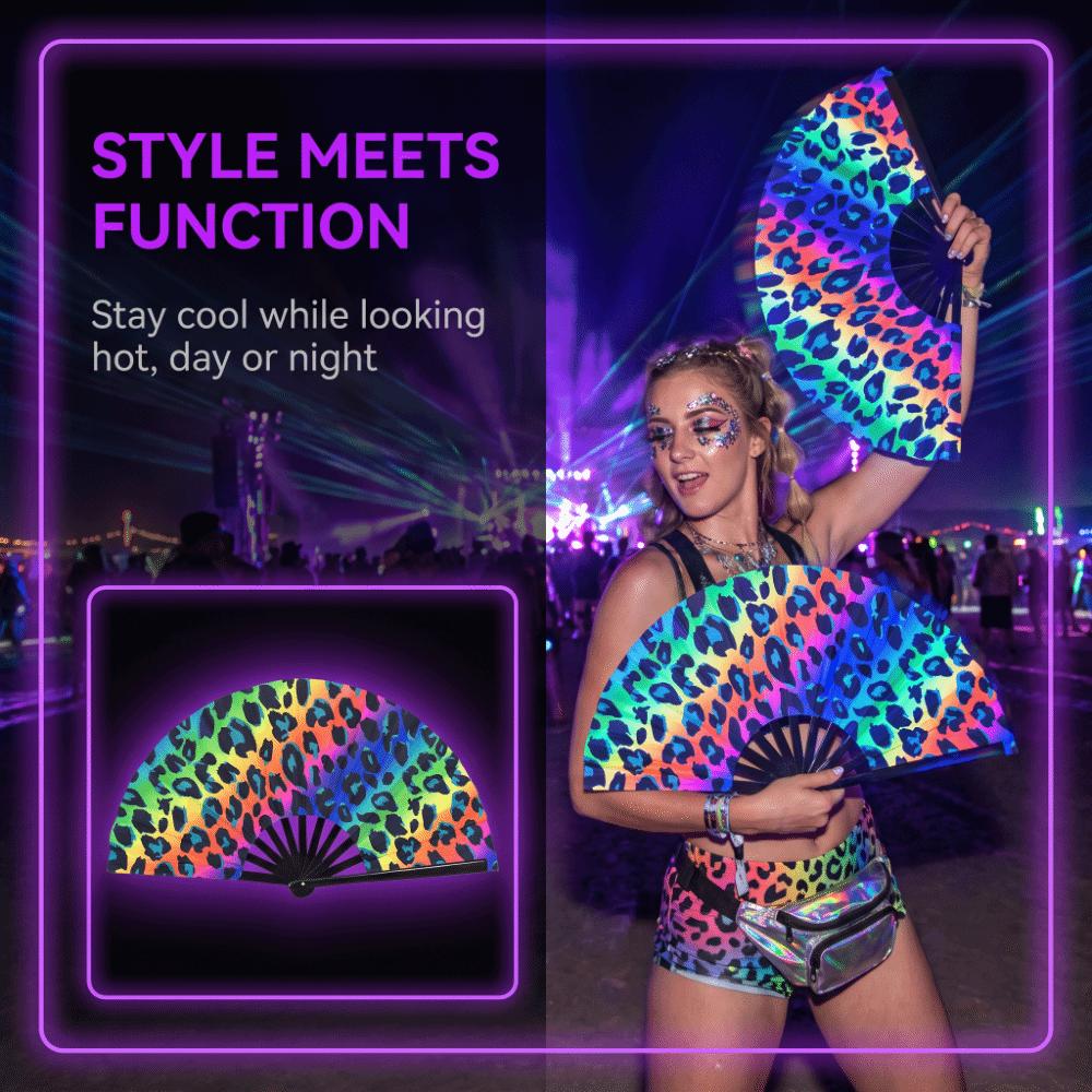Mushroom Vibrant Neon Psychedelic Fan 13inch UV Reactive Glow Fan Themed Events