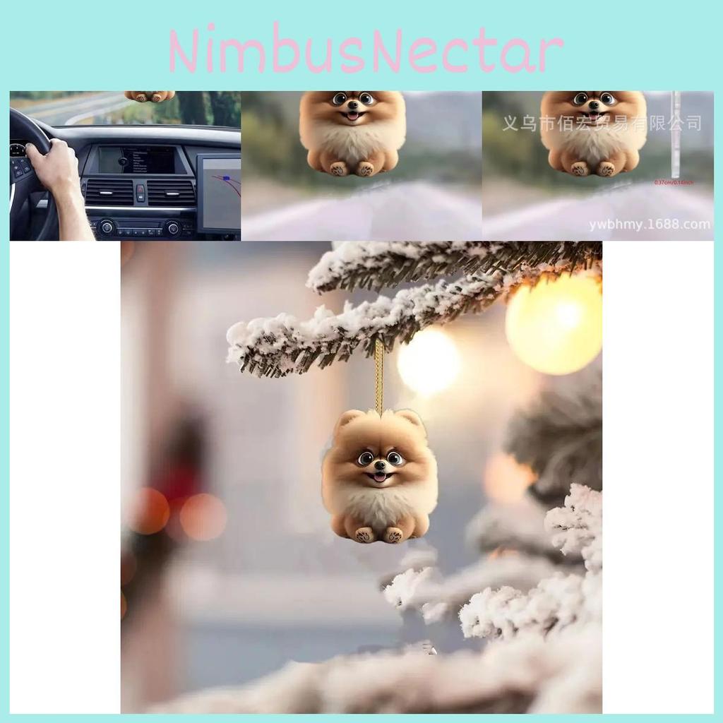 Adorable Acrylic Christmas Dog Car Hanging Ornament Cute Cartoon Style Interior Decoration