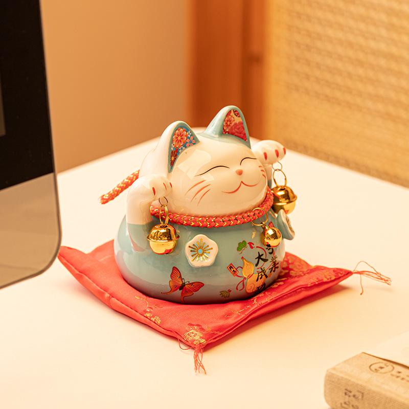 Lucky Cat Ceramic Piggy Bank | Creative Japanese Ornament | Cute Mini Gift for Birthdays or Store Opening