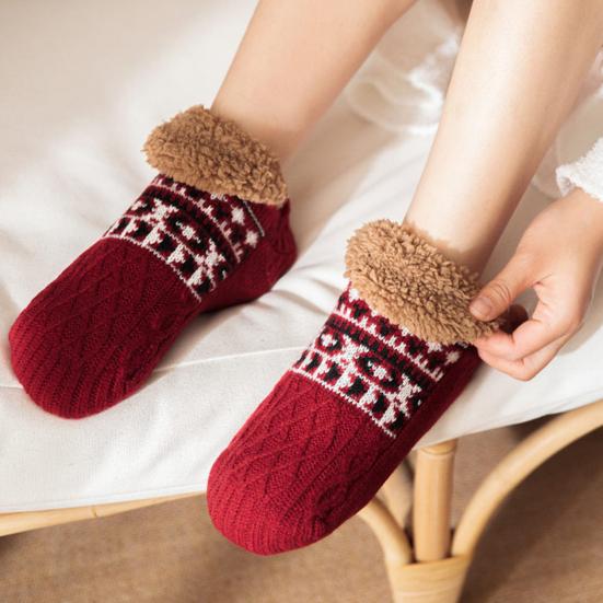 1 Pair Winter Floor Socks Thickened Fuzzy Plush Jacquard Warmth Retention Anti-slip Sole Leg Warmer Fall Winter Floor Socks Holiday Gift