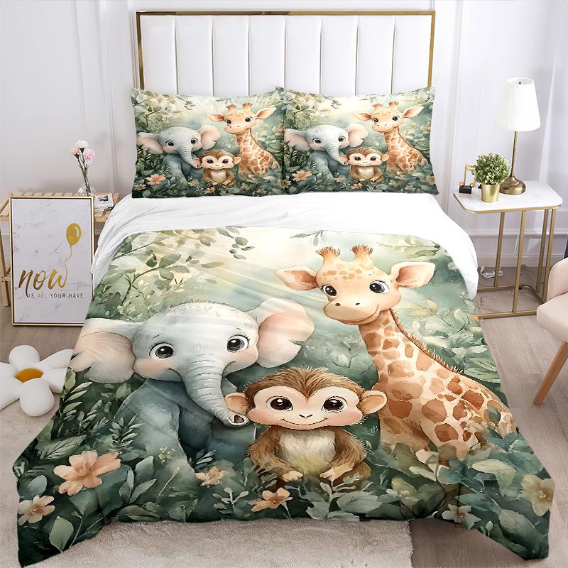 Jungle Friends Adventure Print 3Pcs Bedding Setduvet Cover With 2 Bedropillowcase Home Birthday Gift
