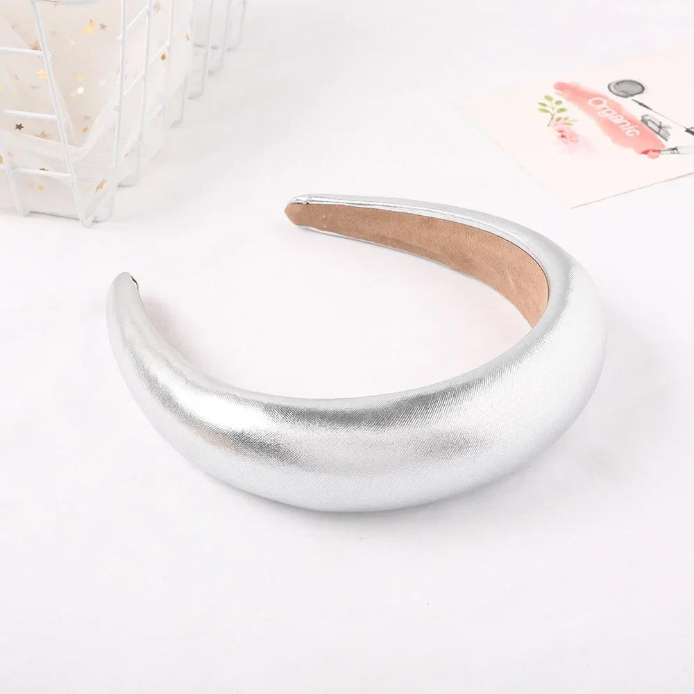 

Винтажный женский ПУ повязка на голову с губкой Черный Золотой Серебристый Широкий обруч для волос Головной убор Аксессуары для волос