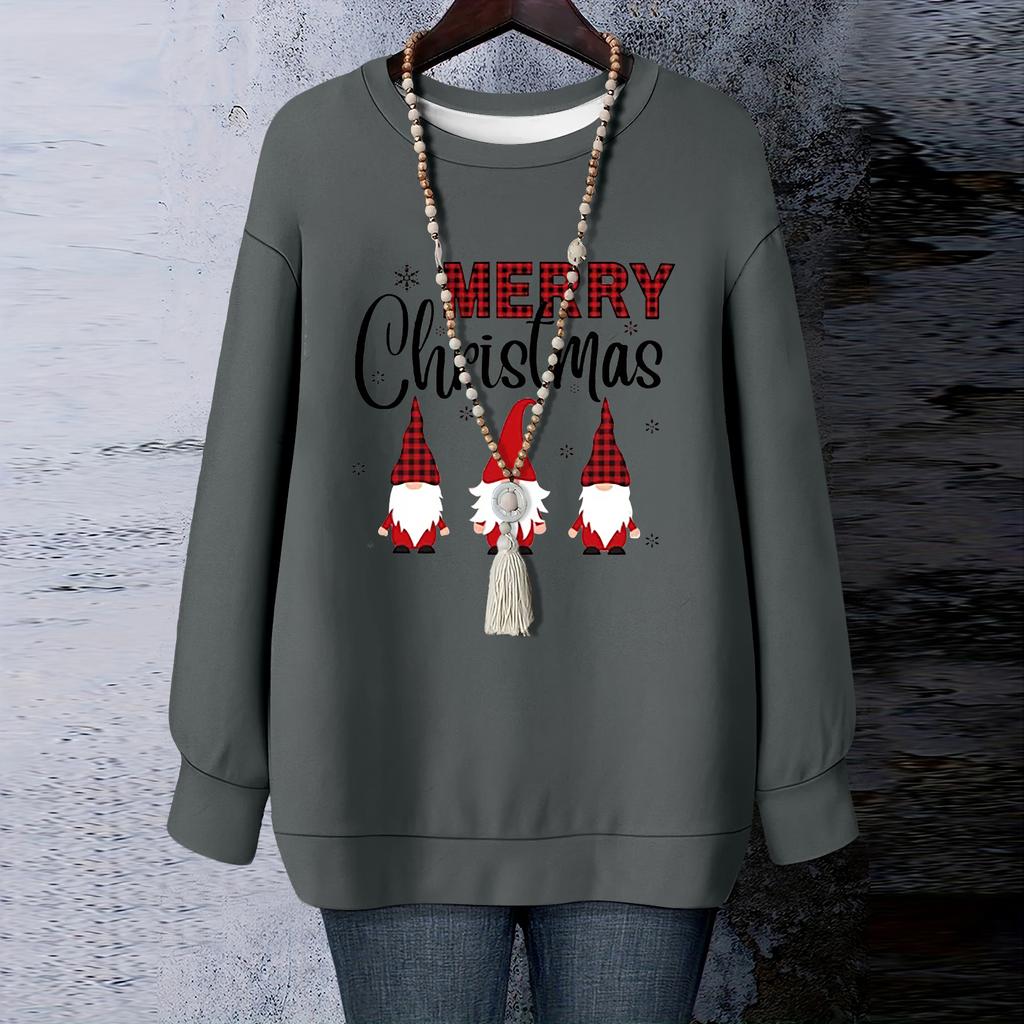 Ladies' Christmas Printed Round Neck Long Sleeved T-shirt Sweatshirt Top