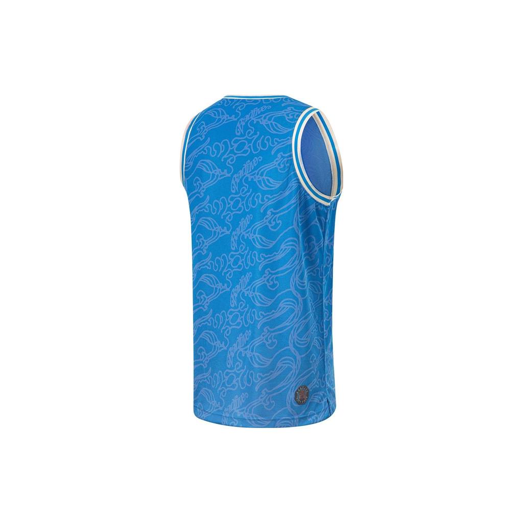 Li Ning Badfive Series Sedm Měst Kolaborace Weichu Má Talent Potisk Písmen Odvádějící Vlhkost Volný Střih Basketbalový Dres Pánský dres Modrý AAYT727-3