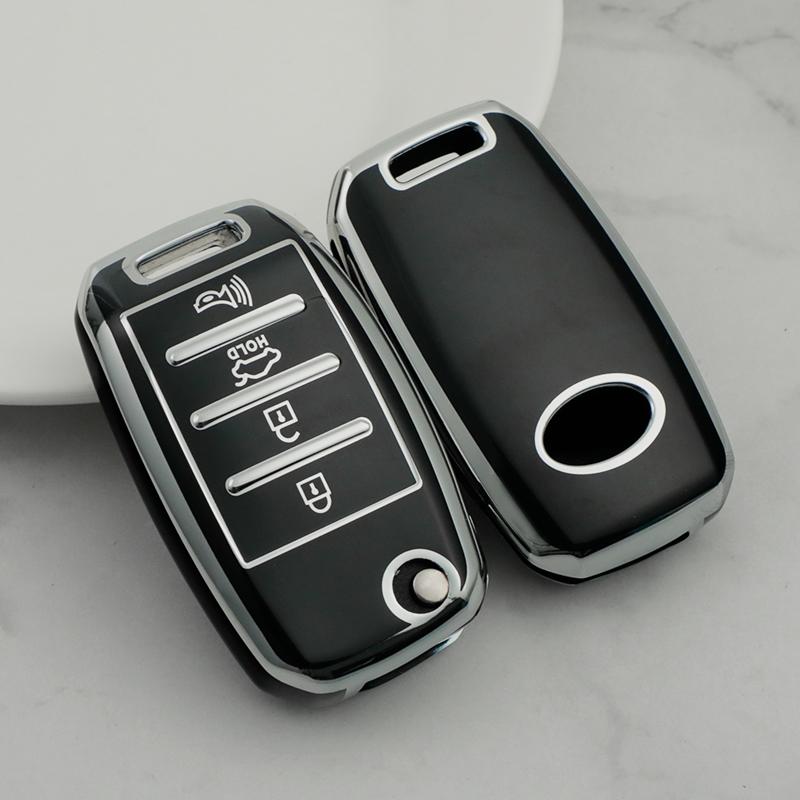 2 3 4 Bottons Silver Tpu Auto Key Fob Cover Case Fit For Kia K2 K3 K5 Carens Cerato Forte Rio Kia Flip Key Fob Housing Key Ring Auto Accessories