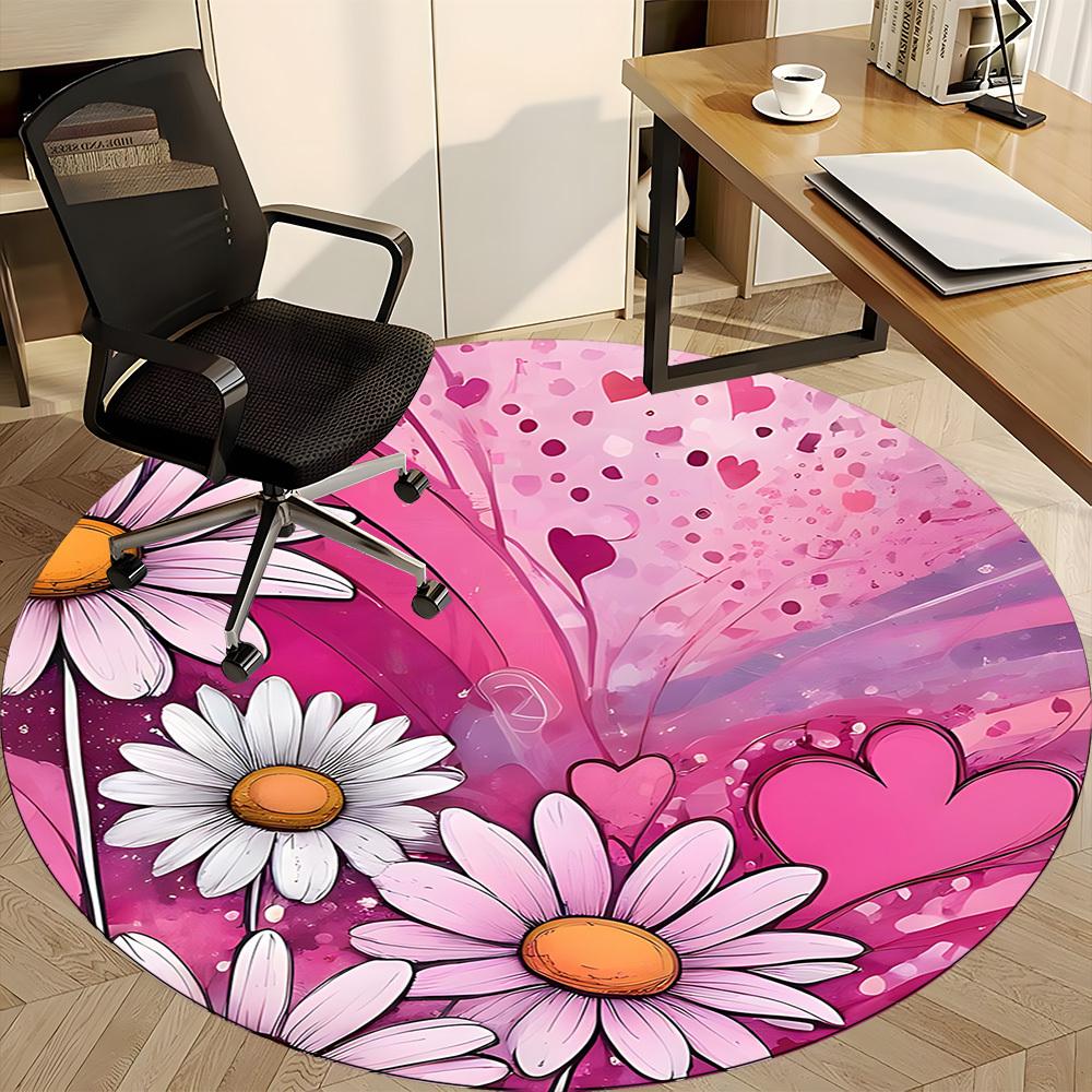 1pc Floral Hearts Office Round Area Rug, Indoor Mat Suitable For Office, Under Office Chairs Bedroom Living Room Home Decor, Room Deco